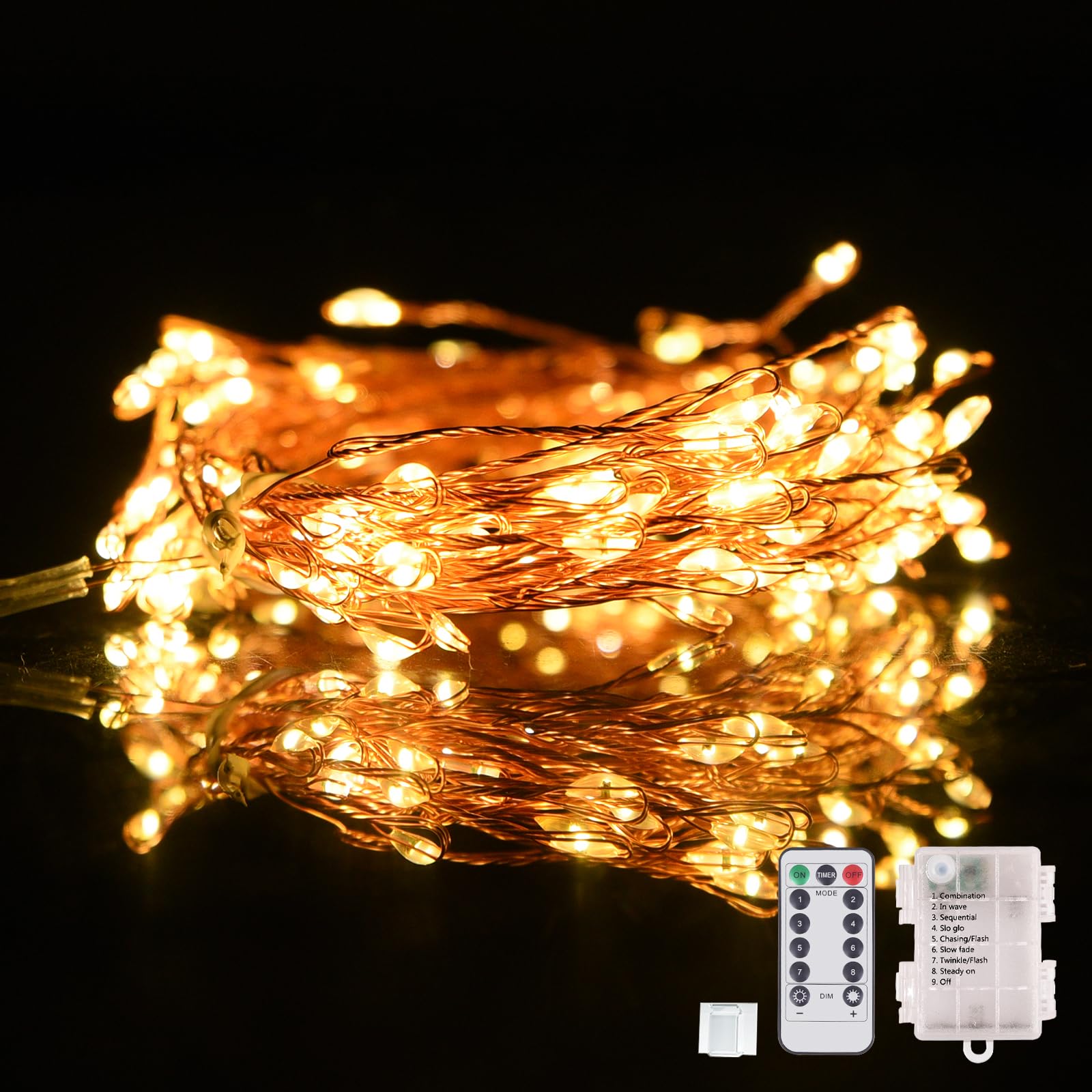Fairy Lights Dailyart 200 Led 16,4 M Com Controle Remoto De 8 Modos Branco Quente