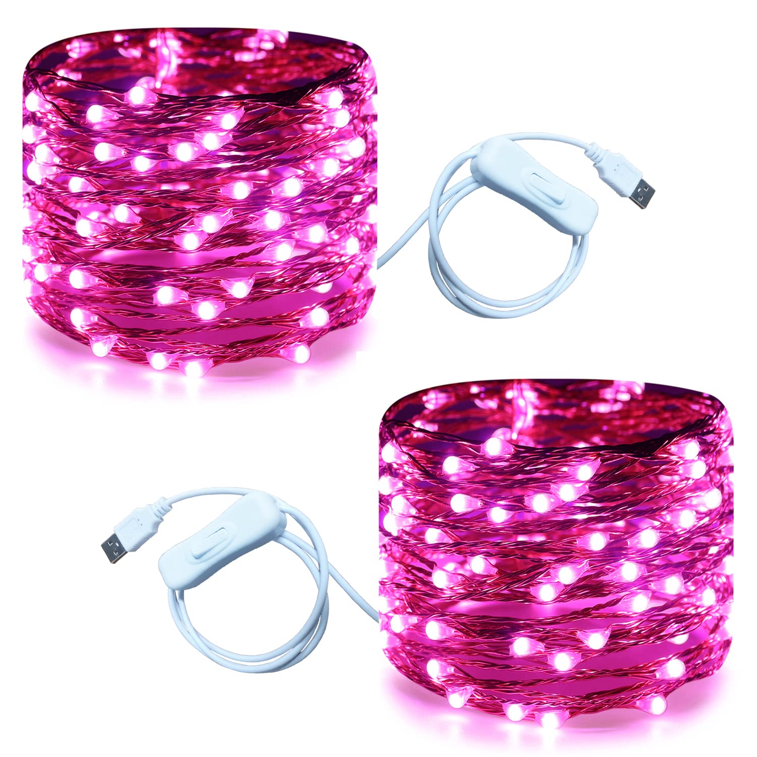Fairy Lights Ruichen 20 Pés E 120 Led Usb String Lights Pink, Pacote Com 2