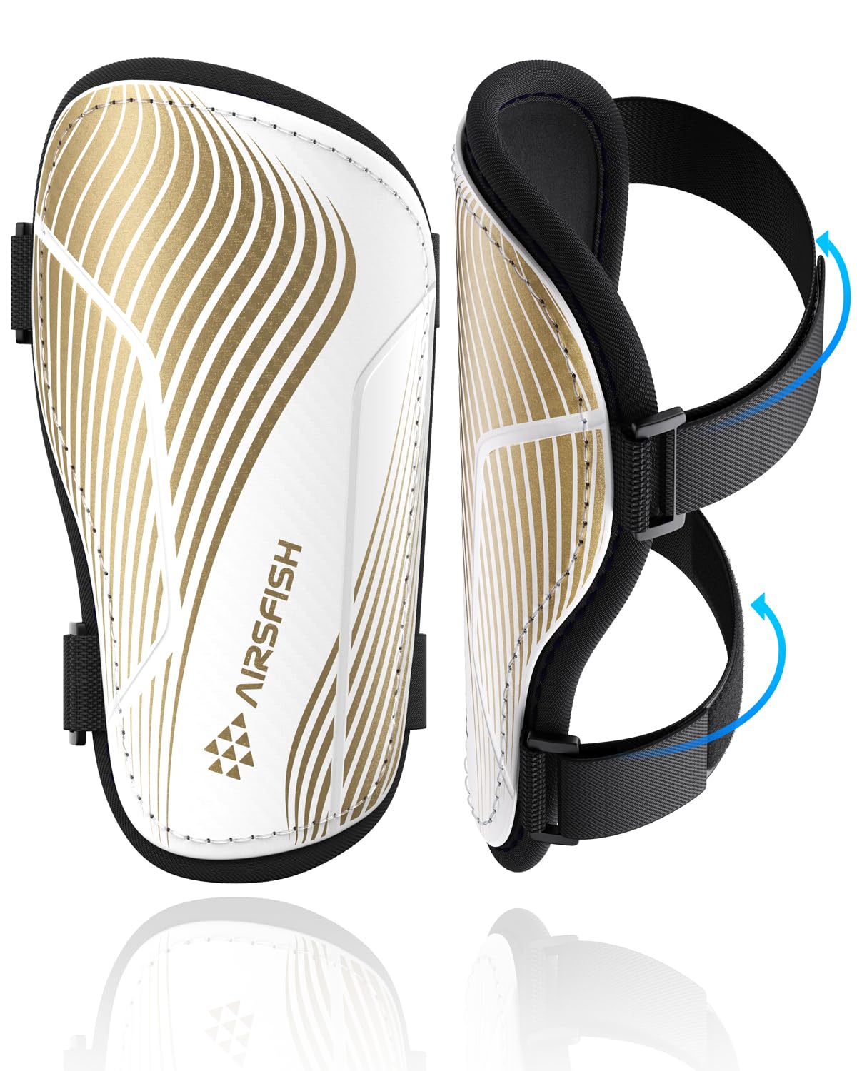 Shin Guards Airsfish Soccer Kids Youth Com Certificação Ce Branco+dourado