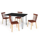 Conjunto Mesa De Jantar Hairpin 130x80 Preta Com 4 Cadeiras Eiffel Windsor - Marrom