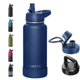 Garrafa De Água Rubyflask Isolada 950 Ml Com Palheta, 3 Tampas, Azul Marinho