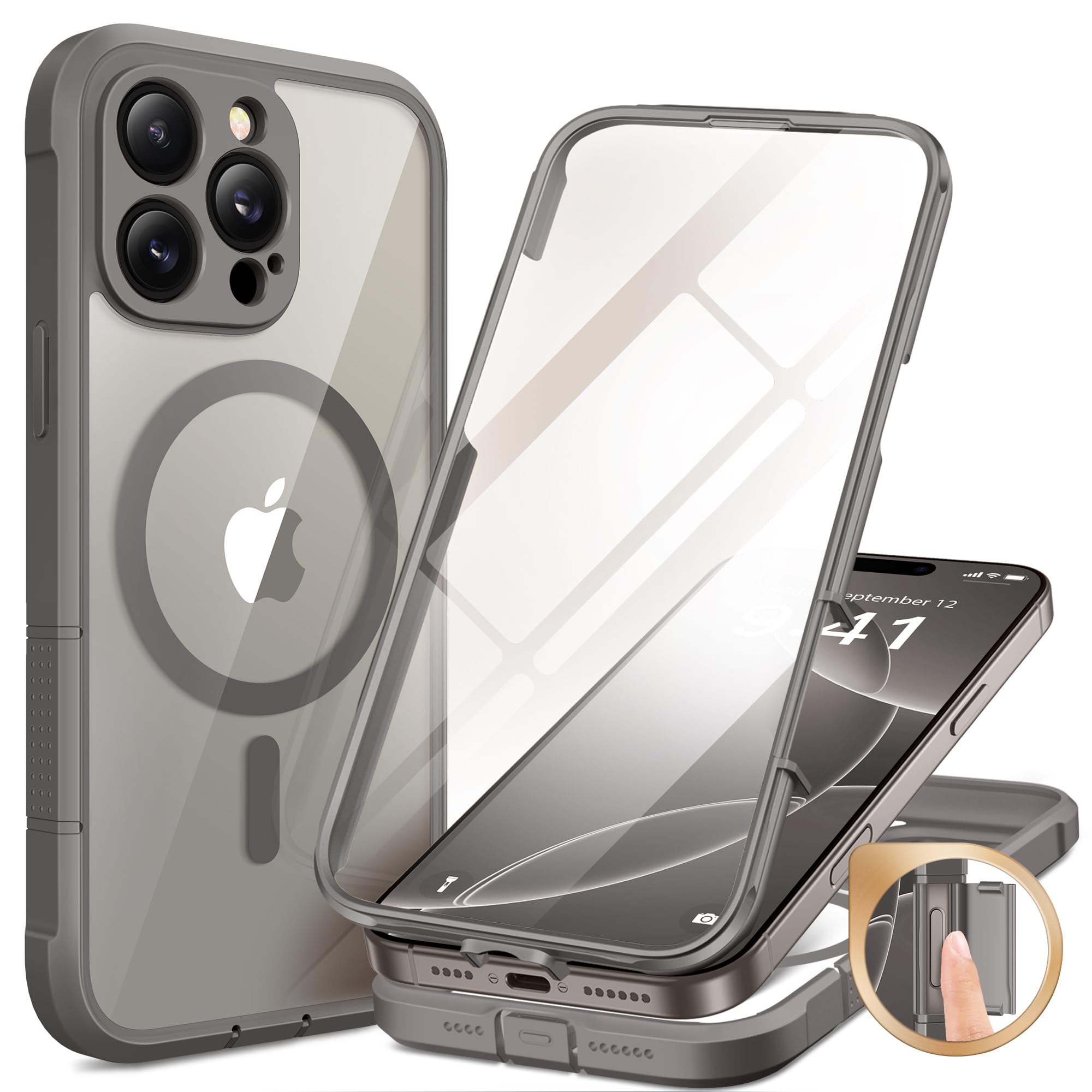 Capa De Telefone Berfy Magnetic Para Iphone 16 Pro Max Cinza Escuro