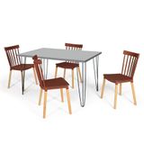 Conjunto Mesa De Jantar Hairpin 130x80 Volpi Com 4 Cadeiras Eiffel Windsor - Marrom