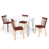 Conjunto Mesa De Jantar Hairpin 130x80 Branca Com 4 Cadeiras Eiffel Windsor - Marrom