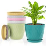 Vasos Para Plantas Uouz, Pacote Com 6, 15 Cm, Orifícios De Drenagem E Pires Coloridos