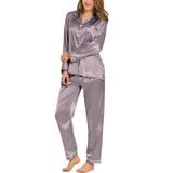 Pijama Feminino Swomog, Seda, Cetim, Manga Comprida, Com Botões