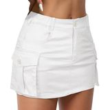 Saia Cargo American Trends, Jeans Branco, Cintura Baixa, Feminina