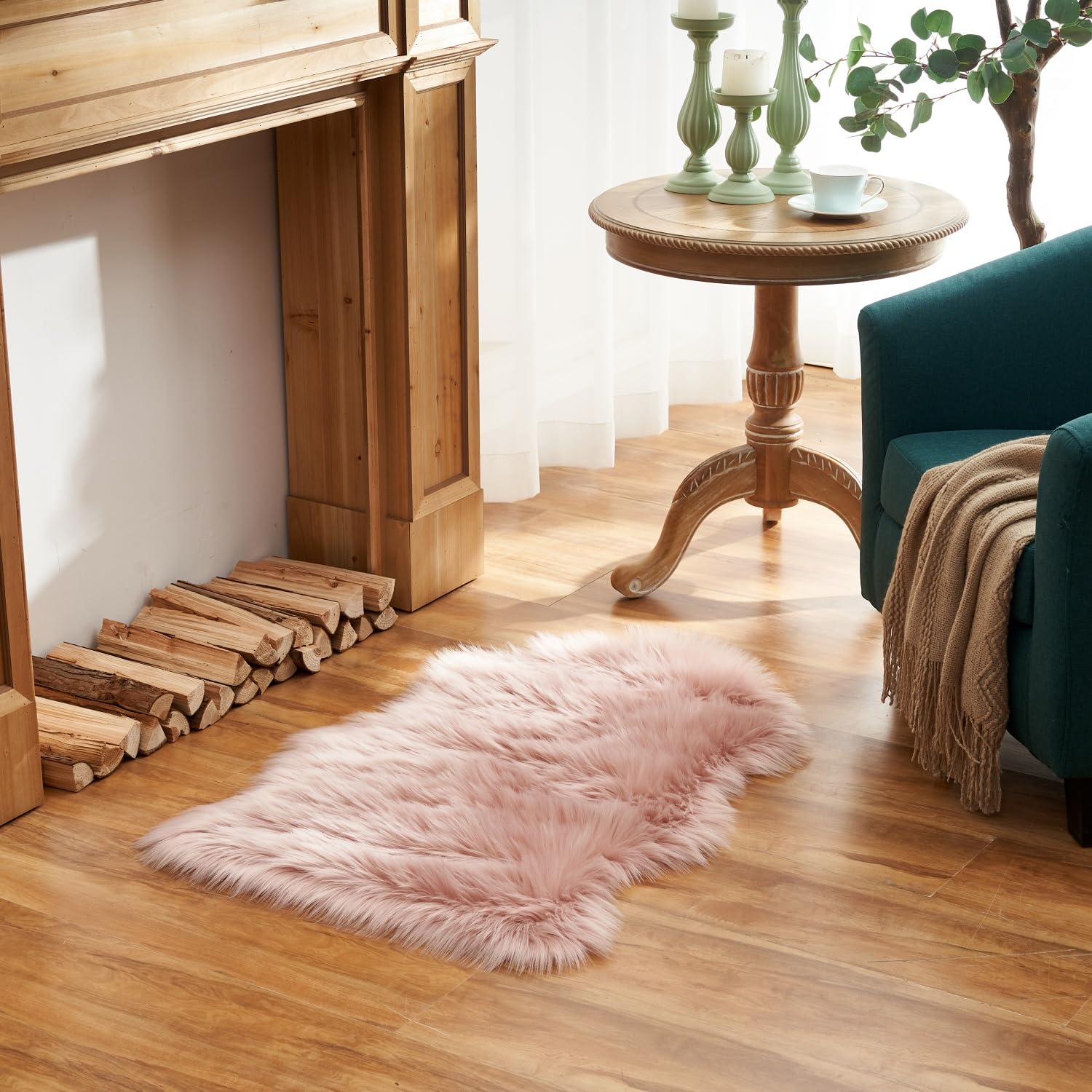 Tapete Area Easyjoy Ultra Soft Fluffy Shaggy Faux Fur Rosa