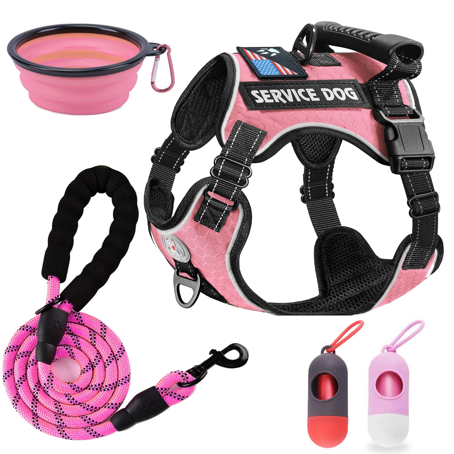 Colete Service Dog Cymiler Com Arnês, Coleira, Tigela E Porta-bolsa