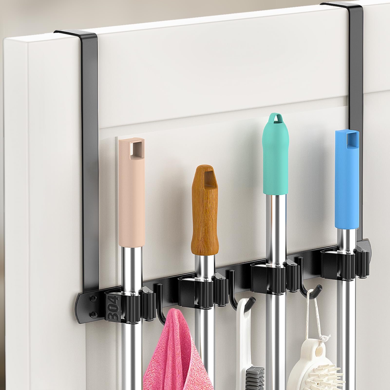 Suporte De Vassoura Primzooty Over The Door 304 Em Aço Inoxidável