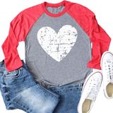 Camiseta Feminina Beopjesk Love Heart Casual De Manga Comprida Vermelha