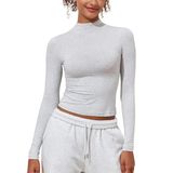 Camiseta Feminina Prettyguide De Manga Comprida Com Gola Simulada Cinza M