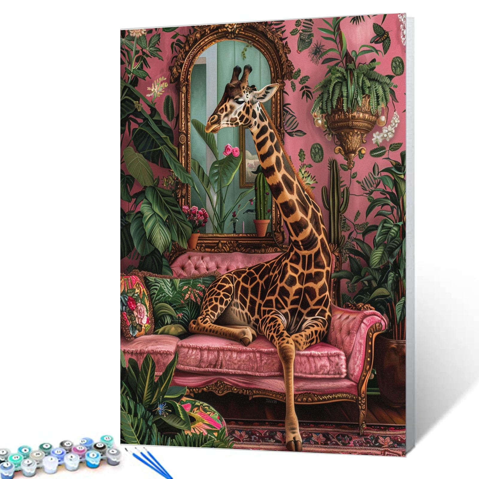 Kit Paint By Numbers Aihonmin Cute Giraffe Botanical 40x50cm