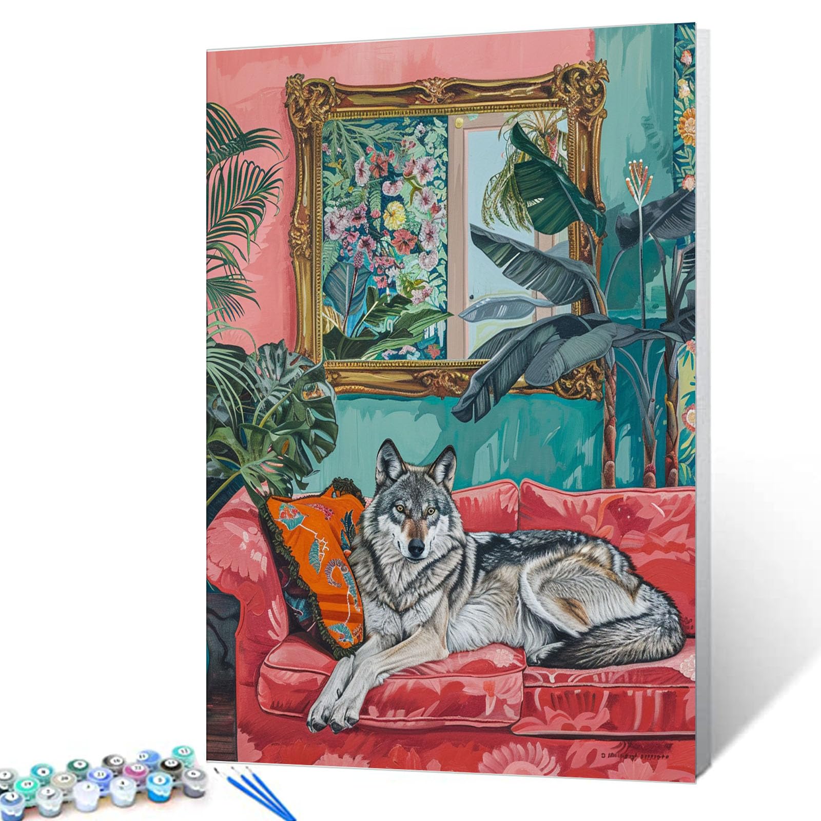 Kit Paint By Numbers Aihonmin Fierce Wolf Deitado No Sofá