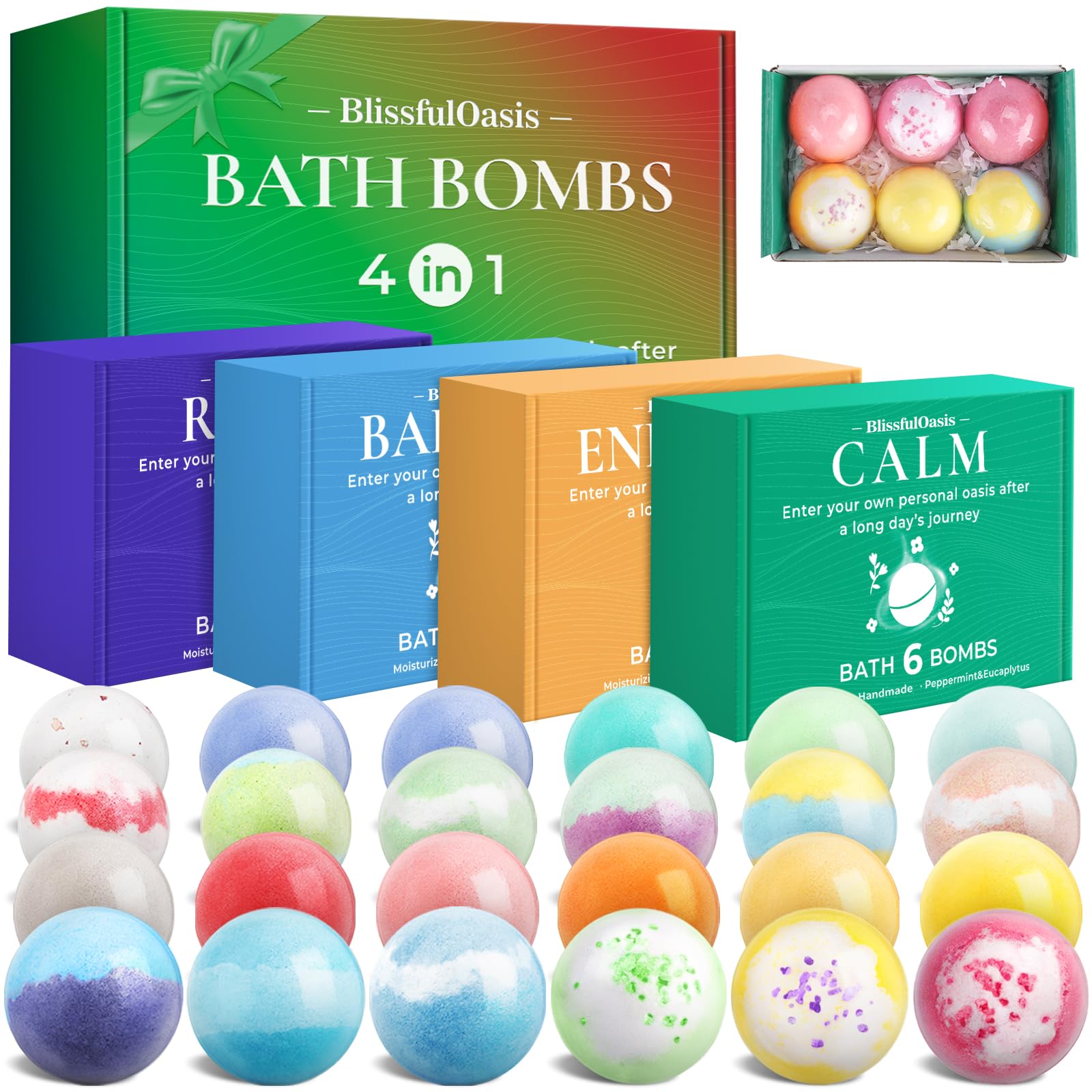 Conjunto De Bombas De Banho Blissfuloasis, 24 Unidades Com 6 Aromas Para Mulheres