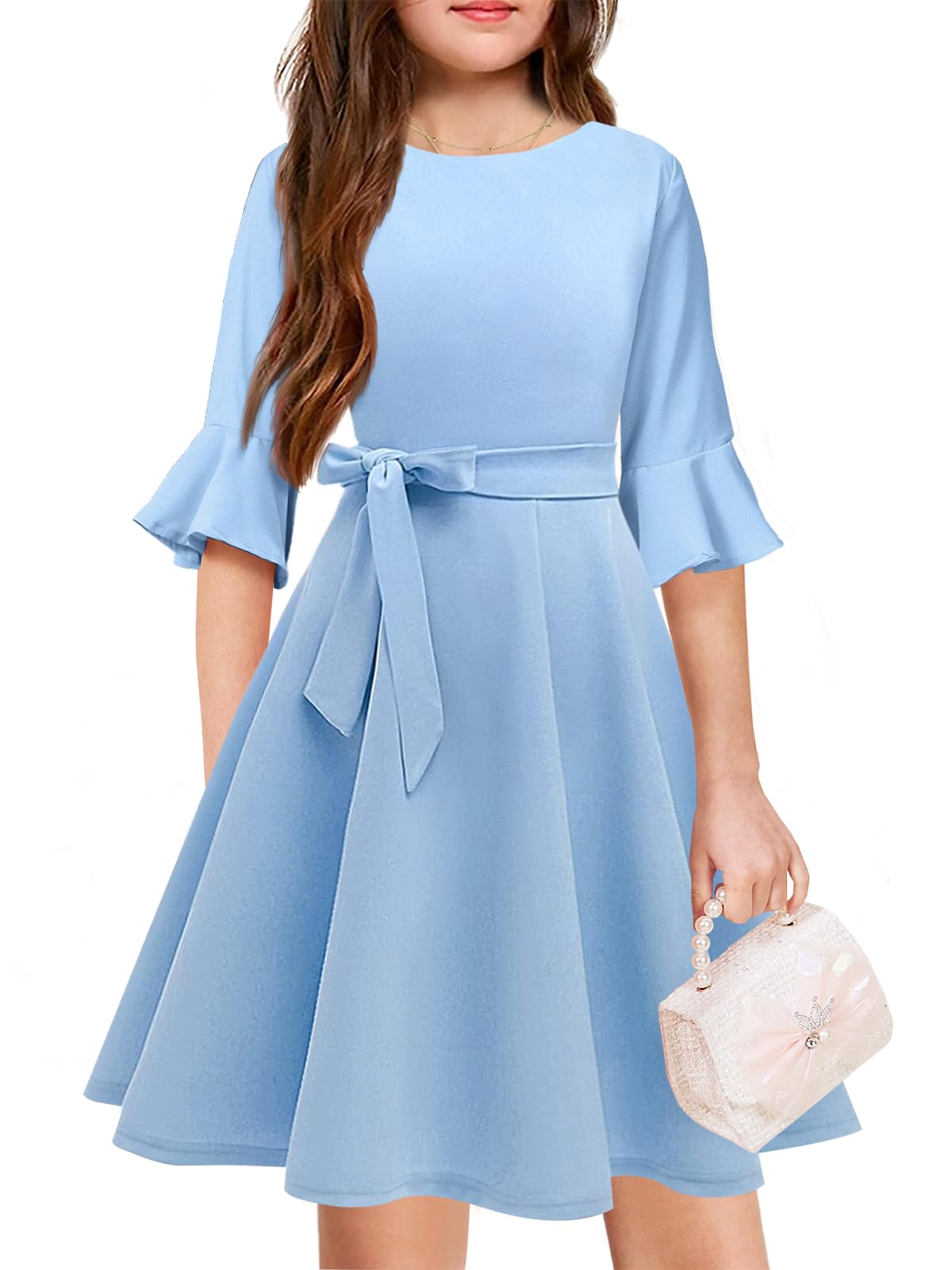 Vestido Wiffgo Para Meninas, Manga Em Forma De Sino, Altura Do Joelho, Formal, Para Crianças Grandes