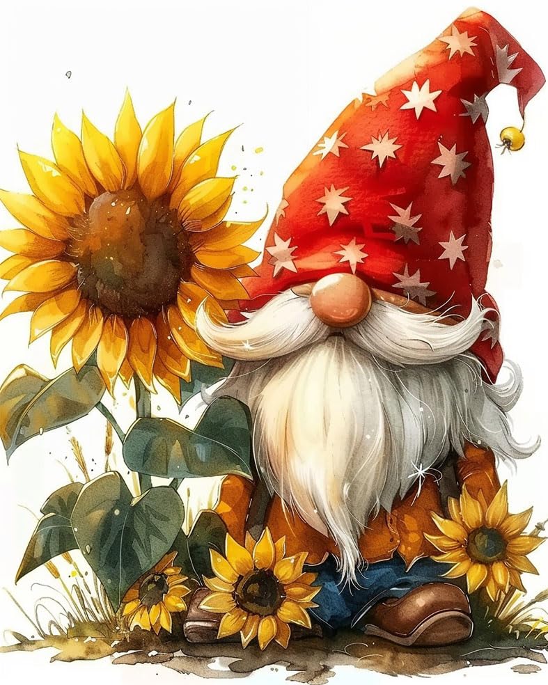 Kit Paint By Numbers Gnome And Girassóis Para Adultos Com Moldura