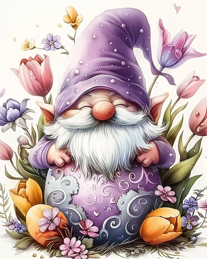 Paint By Numbers O Pequeno Gnomo E As Flores Com Acrílico