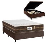 Cama Box Baú Casal Colchão Molas Flora Marrom / Branco