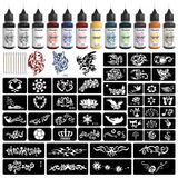 Kit De Tatuagem Temporário Pfarrer Com 12 Garrafas De Tinta E 49 Estênceis