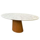 Mesa De Jantar Cone Oval 137x90 Cm Base Madeira Freijó Tampo Calacato Bronzeado