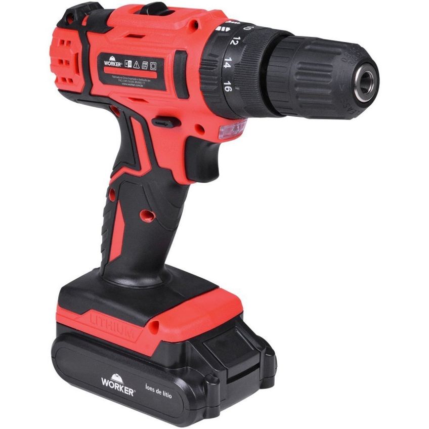 Parafusadeira Furadeira Com Impacto À Bateria 12v Bivolt Com 17 Peças Worker - imagem 3