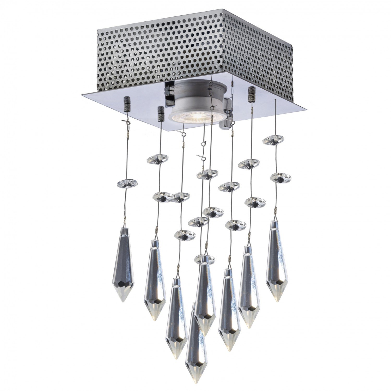 Plafon Sobrepor de Cristais Quadrado Thunder 1 Lâmpada Bronzearte Transparente