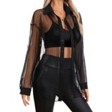 Blusa Feminina Milumia Listrada De Malha Transparente Com Botões Pretos