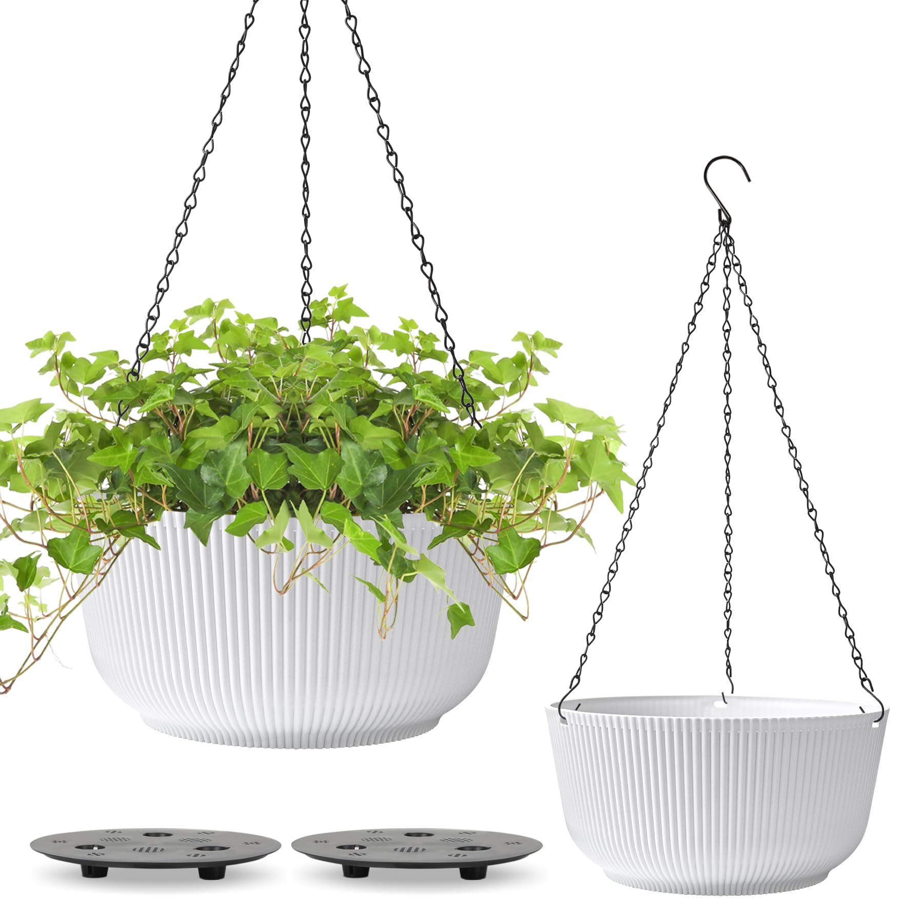 Plantadores Suspensos T4u Grandes De 30 Cm Para Exterior, Pacote Com 2 Unidades Brancas