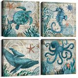 Decoração De Parede Yoooahu Nautical Beach Com Tema Seahorse Art 16x16