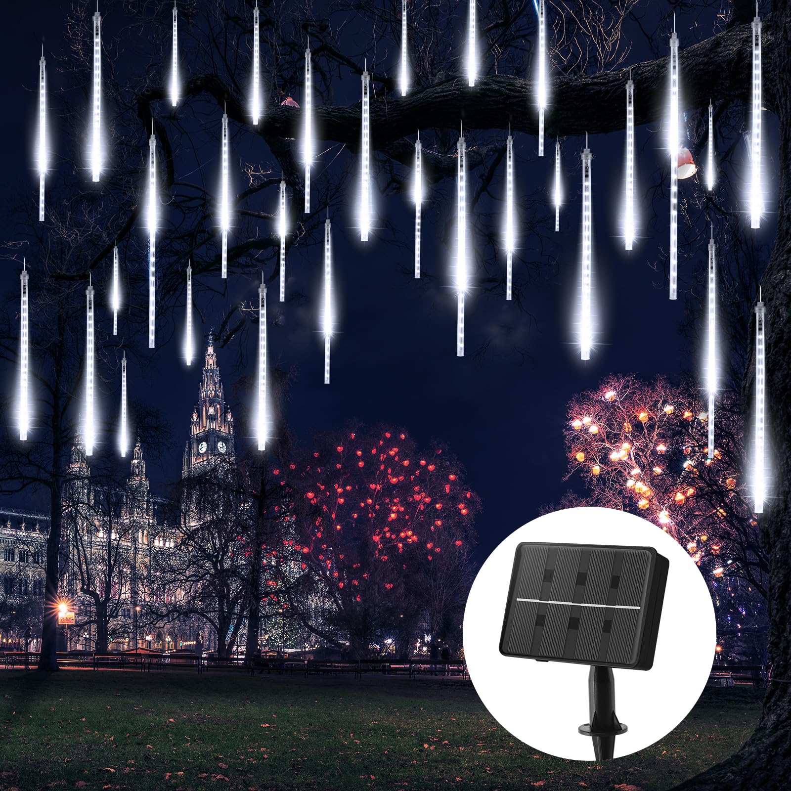 Luzes De Chuva De Meteoros Brightown 576 Led Alimentadas Por Energia Solar