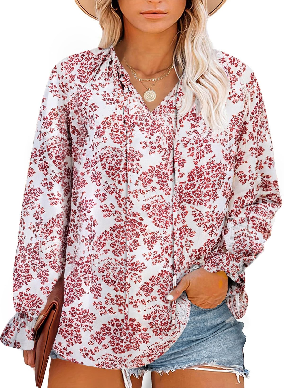 Top Feminino Eytino Plus Size Com Decote Em V, Manga Comprida, Branca 2x