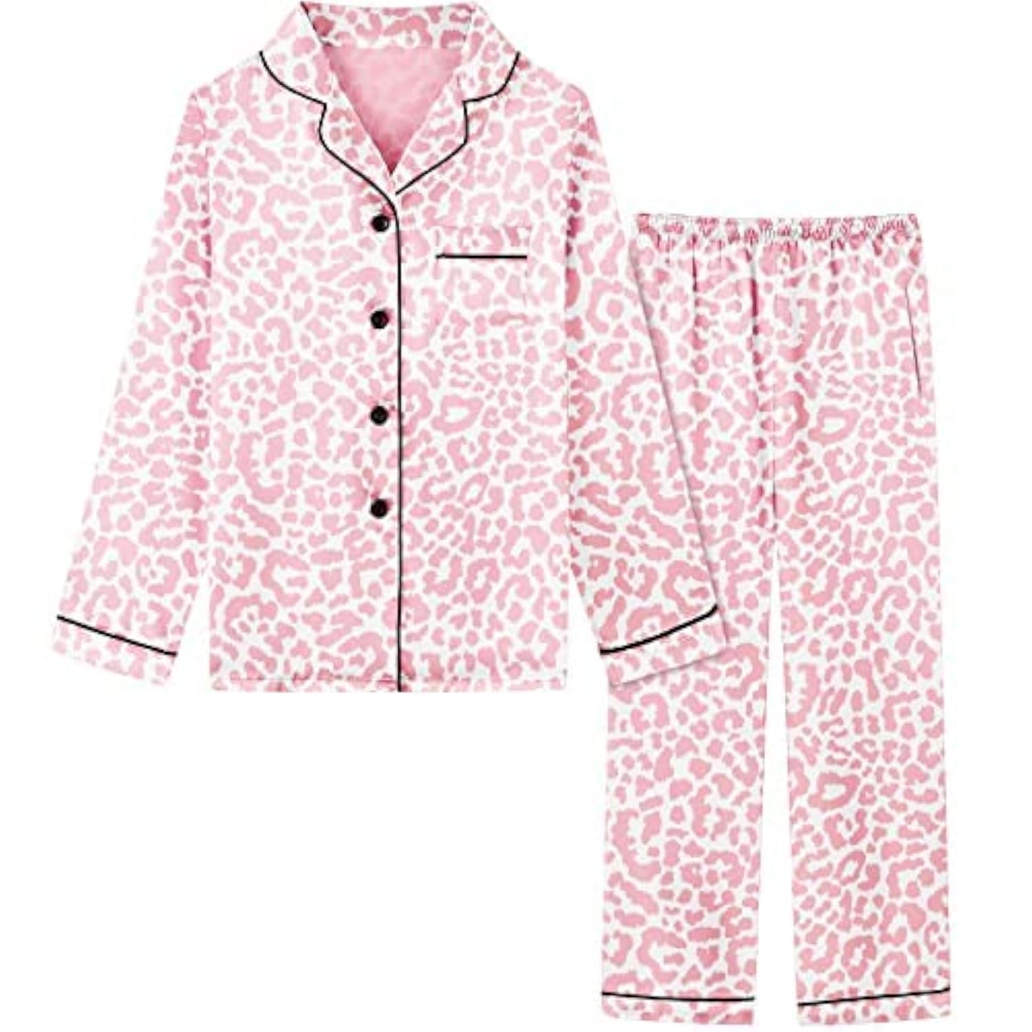 Conjunto De Pijama Feminino Schbbbta, Seda, Cetim, Rosa Brilhante, Leopardo