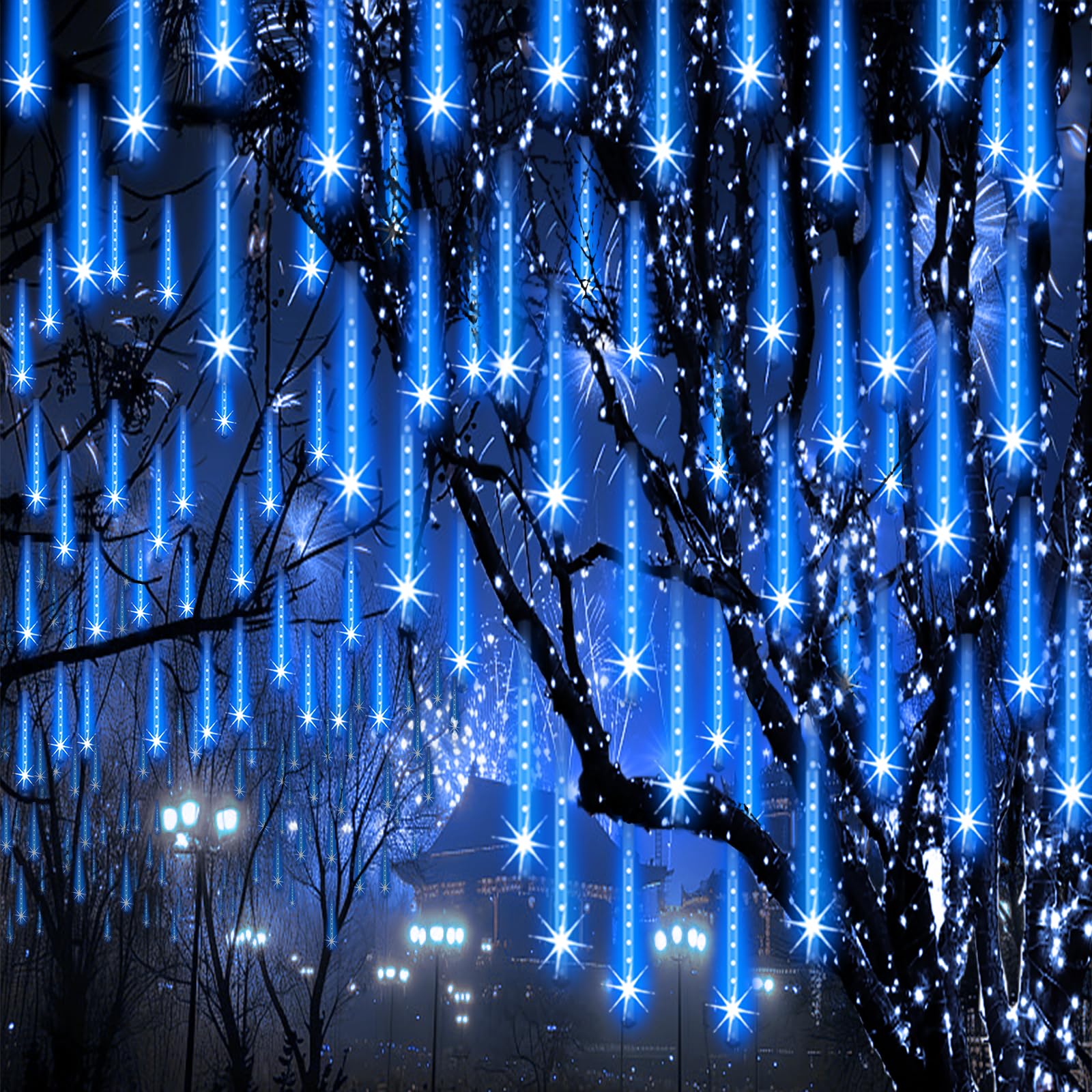 Luzes De Natal Zpqbeye Meteor Shower 24-tube 576leds Azuis