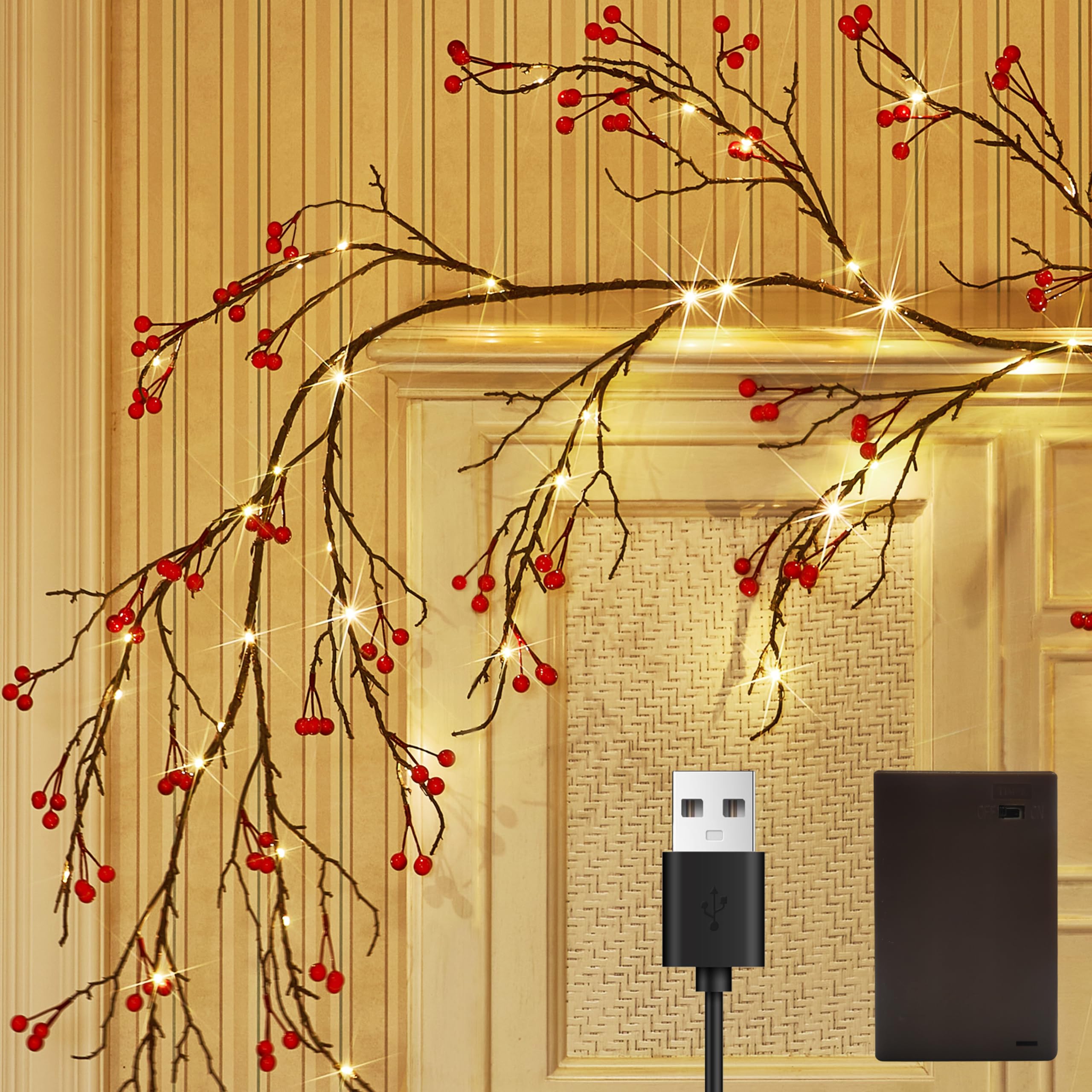 Guirlanda De Natal Fudios Lighted Red Berry 120 Led 1,8 M