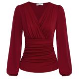 Blusa Feminina Grace Karin, Manga Comprida, Franzida, Vinho Tinto Xxl