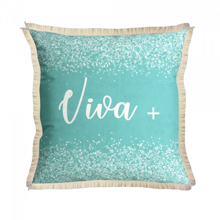 Capa para Almofada com Franja 43cm x 43cm 053 Dolce Belchior Amêndoa/Turquesa/Bordô