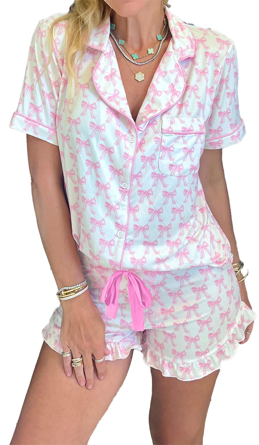 Conjunto De Pijamas Kevamolly Valentines Branco Com Estampa De Laço Feminino 2gg