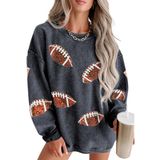 Moletom Feminino Urchics De Tamanho Grande Com Lantejoulas, Rúgbi, Futebol Americano, Cinza