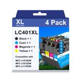 Cartuchos De Tinta Worthdo Lc401xl, Pacote Com 4 Cartuchos De Tinta Para Impressora Brother Mfc