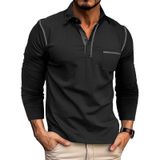 Camisa Polo Masculina Qekoma Classic De Manga Comprida De Algodão Preta
