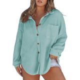 Jaqueta Feminina Shacket Eytino Plus Size Waffle Knit 3x Verde Menta