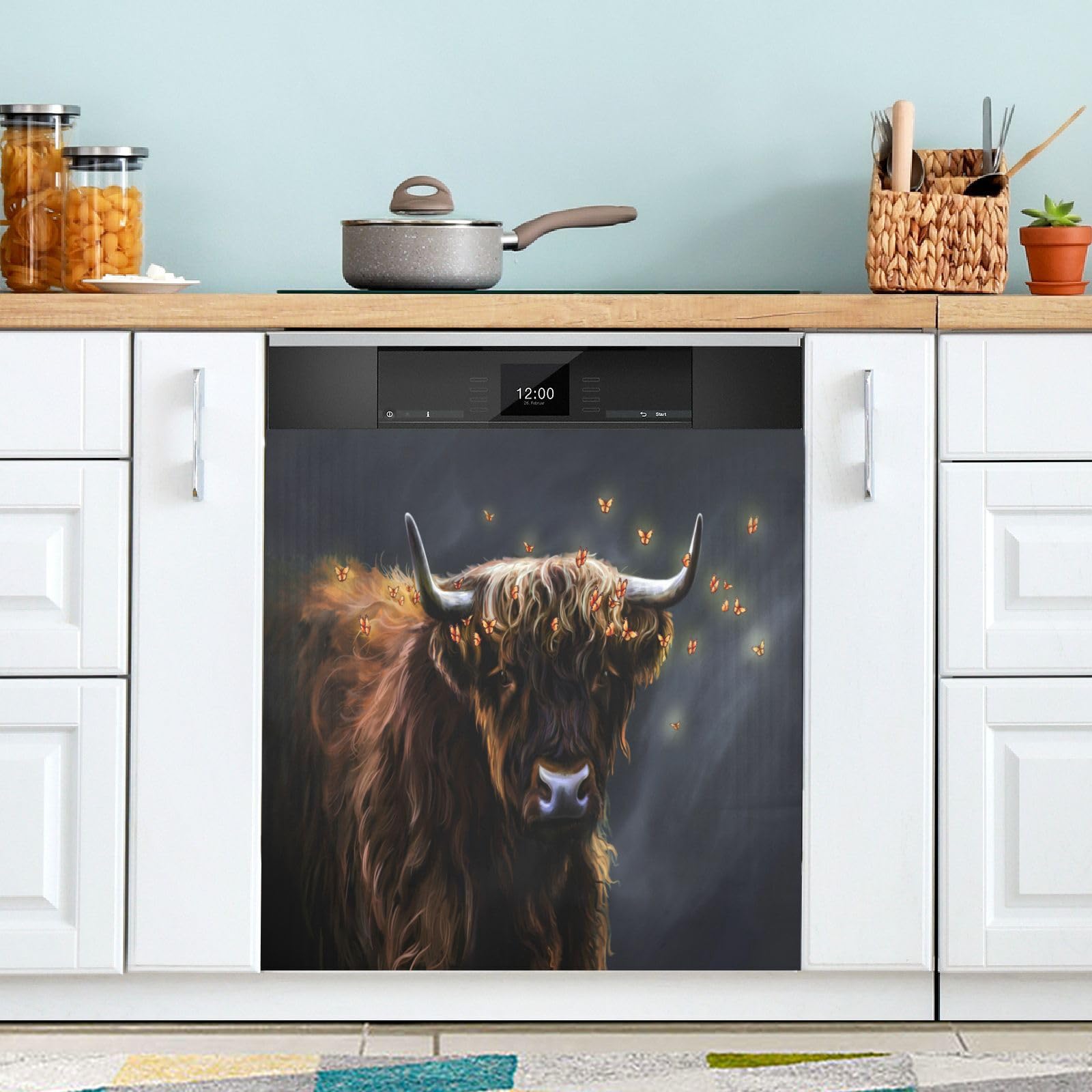 Tampa Magnética Para Lava-louças Qugrl Highland Cow 58,42x66,04cm
