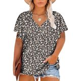 Camisa Feminina Eytino Plus Size De Manga Curta Com Decote Em V Boho 5x Preta