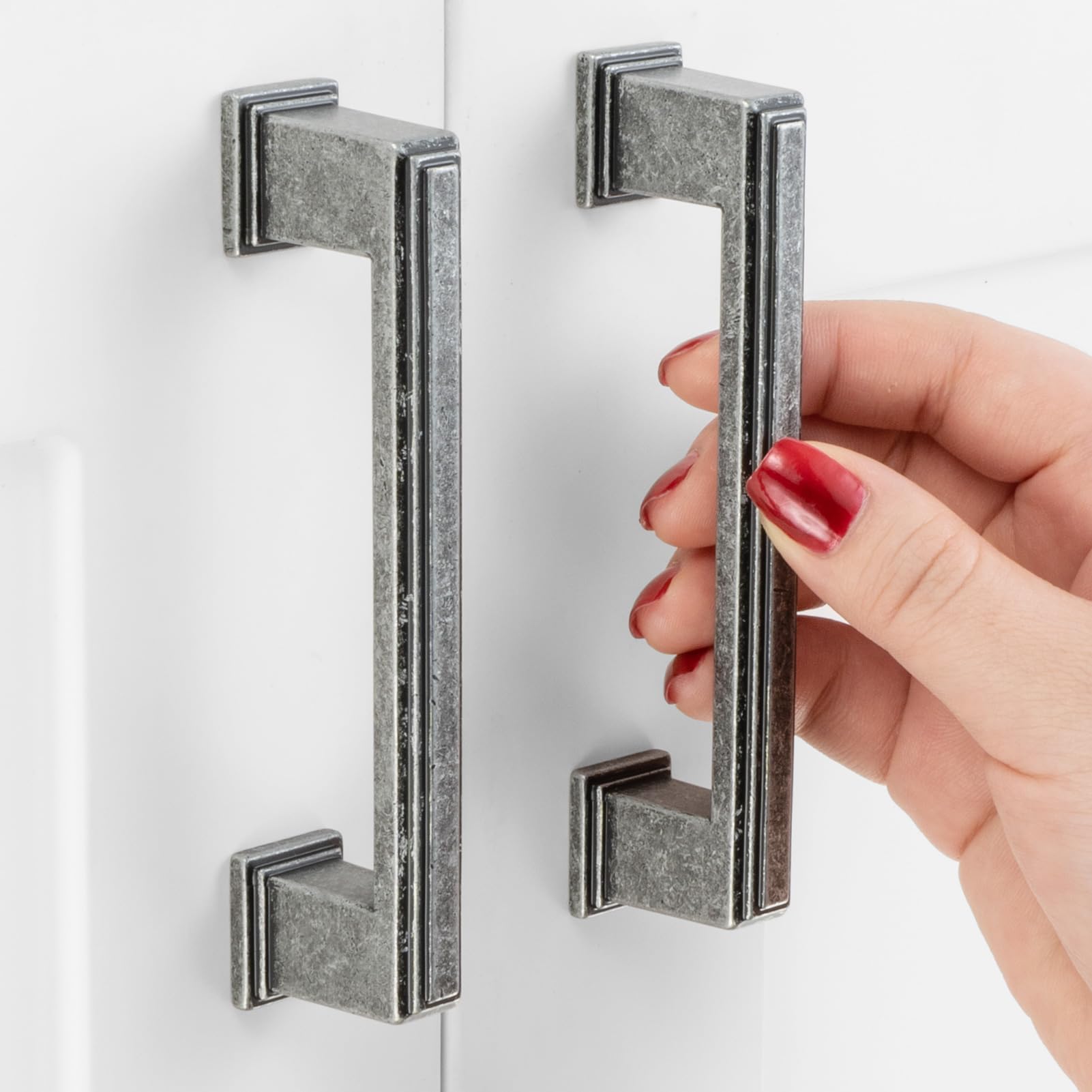 Cabinet Pull Handle Askano Antique Iron Stepped Zp2206, Pacote Com 10