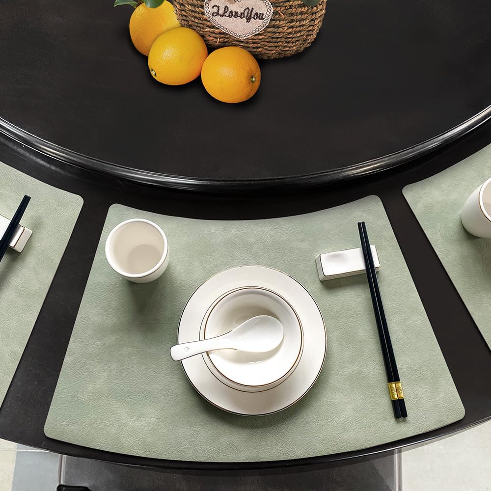 Placemats Svatao Leather Round Table, Preto, Impermeável, Conjunto De 6