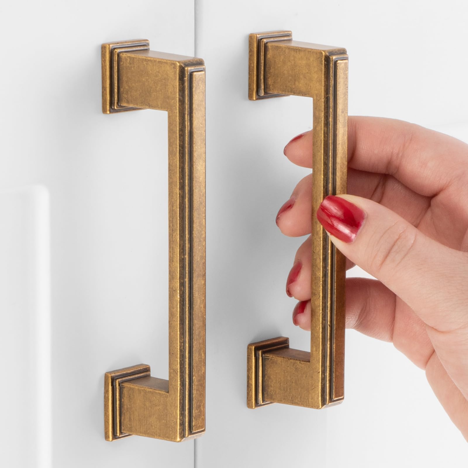 Cabinet Puxa Centros De Orifícios De 96 Mm Em Latão Antigo Askano, Pacote Com 10