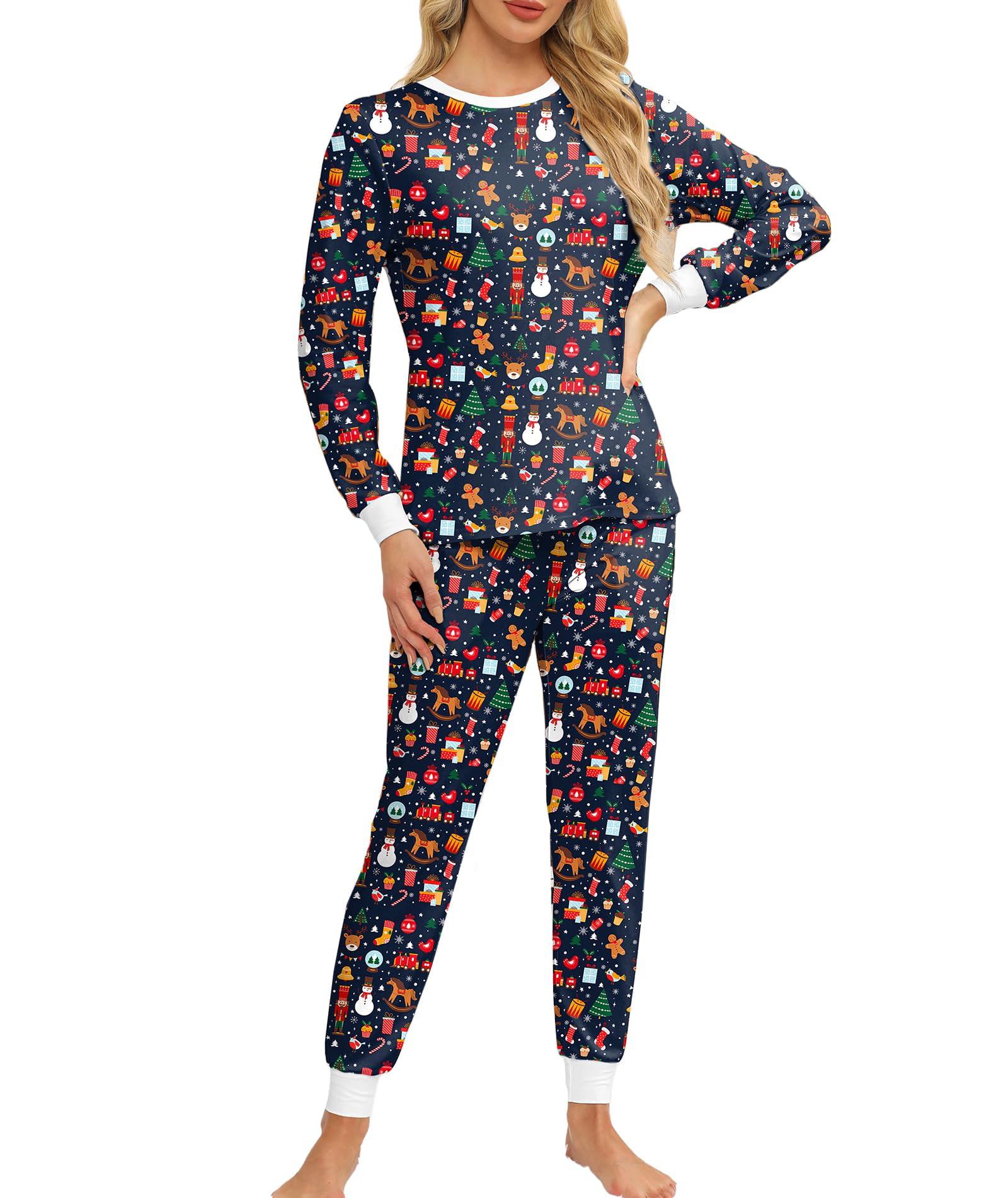 Conjunto De Pijama Feminino Opemiby, Blusa De Manga Comprida Com Calça De Corrida Azul L