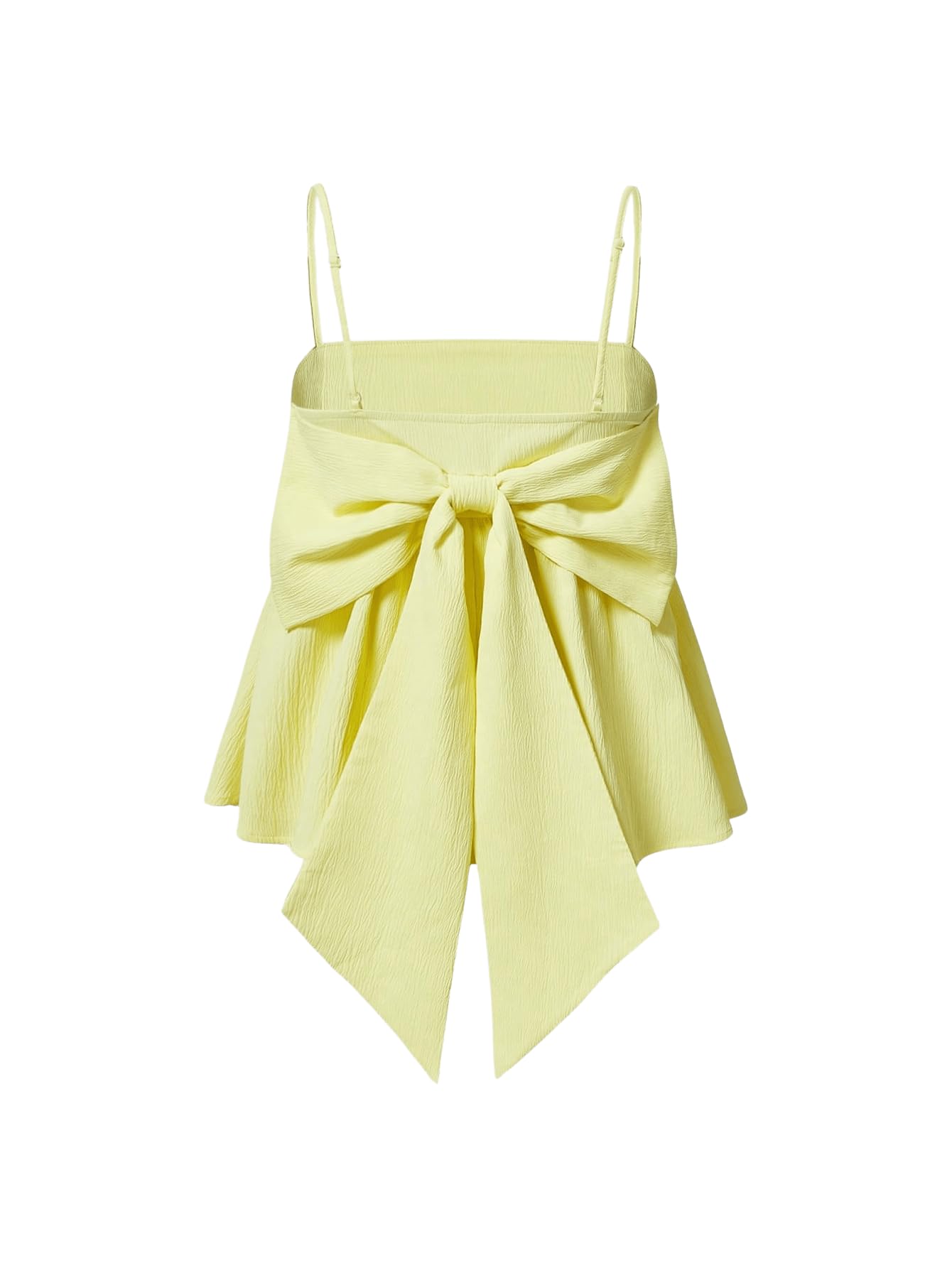 Blusa Feminina Beaudrm Amarela Sólida Com Laço Grande Na Bainha Com Babados