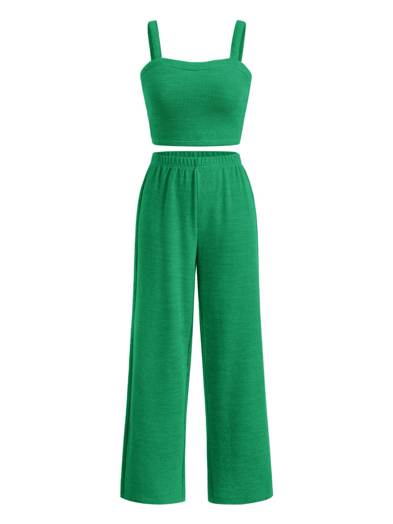 Outfit: Camiseta Feminina Soly Hux, Sem Mangas, Camiseta Curta E Calça Larga, Verde, 12y
